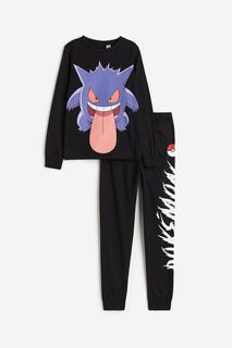 Пижамный комплект H&amp;M x Pokémon Printed Cotton Jersey, черный H&M