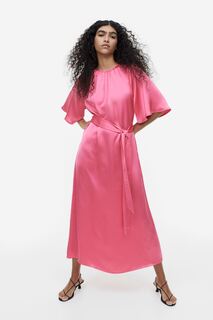 Атласное платье с завязанным поясом H&amp;M H&M