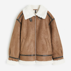 Куртка H&amp;M Oversized Teddy-fleece-lined, темно-бежевый H&M