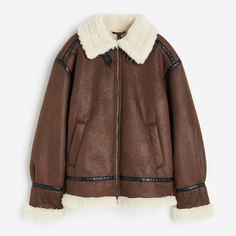 Куртка H&amp;M Oversized Teddy-fleece-lined, коричневый H&M