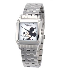 Женские серебряные квадратные стальные часы Disney Mickey Mouse с Микки Маусом ewatchfactory, серебро
