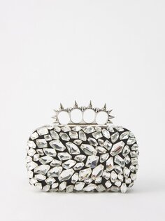 Клатч four ring из кожи и кристаллов с шипами Alexander McQueen, серебряный