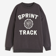 Свитшот H&amp;M Oversized With Motif Sprint Track, темно-серый H&M