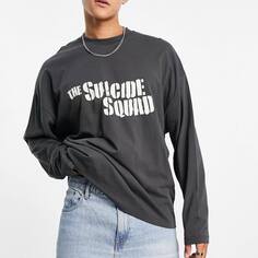 Футболка оверсайз с длинным рукавом и принтом Asos Design Suicide Squad, темно-серый