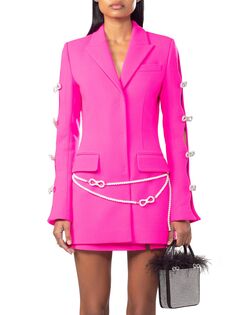 Мини-платье-блейзер, украшенное кристаллами и искусственным жемчугом MACH &amp; MACH, розовый