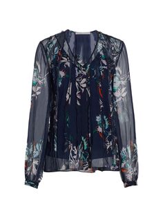 Шифоновая блузка с оборками и цветочным принтом Jason Wu Collection, нави