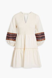 Платье мини из хлопкового поплина с присборенной вышивкой Coco SACHIN &amp; BABI, экру