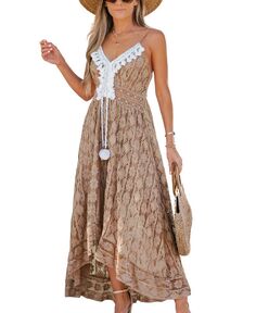 Женское пляжное платье-комбинация на шнуровке Ariya с v-образным вырезом CUPSHE, коричневый