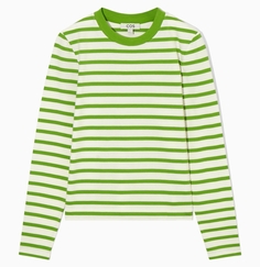Лонгслив COS Regular-fit Heavyweight Striped, зеленый/белый