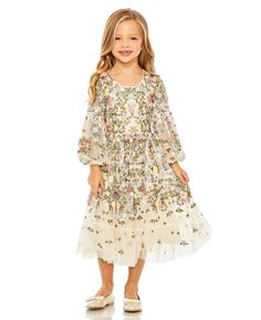 Платье с длинными рукавами и вышивкой для маленьких девочек MAC DUGGAL