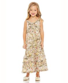 Многоярусное платье миди с рюшами и цветочным принтом для маленьких девочек MAC DUGGAL