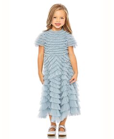 Платье трапециевидной формы с короткими рукавами и рюшами для маленьких девочек MAC DUGGAL
