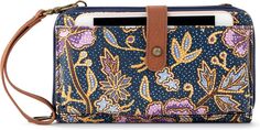 Большая сумка через плечо Sakroots, трансформируемый кошелек со съемным ремешком на руку, сапфировый цветок на Бали