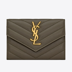 Сумка-клатч Saint Laurent Cassandre Envelope Leather Chain, темно-коричневый