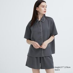 Атласная пижама с короткими рукавами Uniqlo, серый