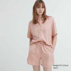 Атласная пижама с короткими рукавами Uniqlo, розовый