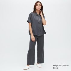 Атласная пижама с короткими рукавами Uniqlo, серый