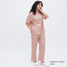 Атласная пижама с короткими рукавами Uniqlo, розовый
