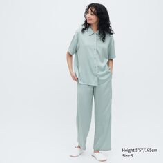 Атласная пижама с короткими рукавами Uniqlo, зеленый