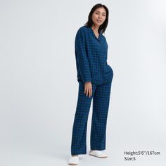 Фланелевая пижама с длинными рукавами Uniqlo, синий