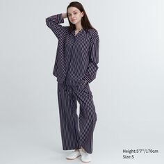 Мягкая эластичная пижама с длинными рукавами Uniqlo, темно-синий