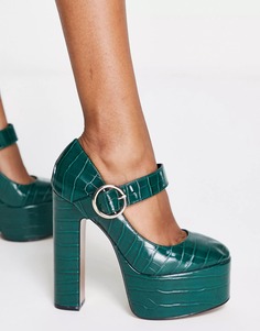 Туфли Asos Design Preppy Mary Jane Platform High, зеленый