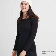 HEATTECH Ультра теплая термотопка с круглым вырезом и длинными рукавами Uniqlo, черный