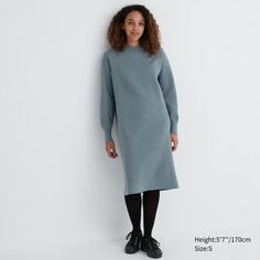 Гладкое платье из пряжи суфле с длинными рукавами Uniqlo, зеленый