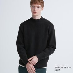 Бесшовный джемпер 3D-вязки из пряжи-суфле с воротником-стойкой Uniqlo, черный