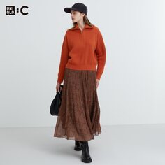 Шифоновая плиссированная юбка Uniqlo, коричневый