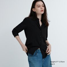 Блузка из искусственного шелка с длинными рукавами Uniqlo, черный