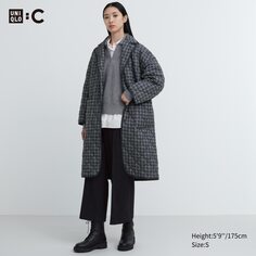 Теплое стеганое пальто оверсайз Uniqlo, серый