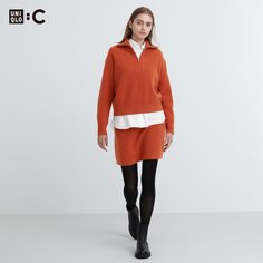 Мини-юбка из шерсти Premium Uniqlo, оранжевый