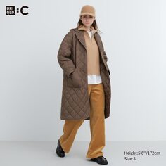 Теплое стеганое пальто оверсайз Uniqlo, коричневый