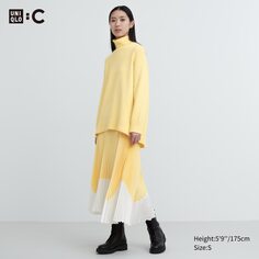 Плиссированная юбка с цветовыми блоками Uniqlo, желтый