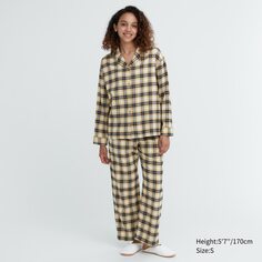 Фланелевая пижама с длинными рукавами Uniqlo, бежевый