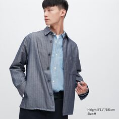 Куртка-рубашка из смеси хлопка и льна Uniqlo, синий