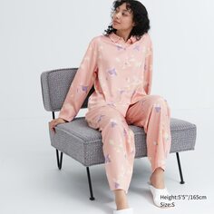 Атласная пижама с длинными рукавами и принтом Uniqlo, розовый