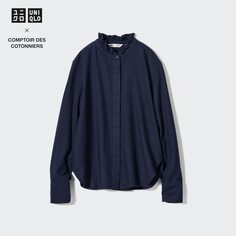 Comptoir des Cotonniers Мягкая рубашка с воротником-стойкой и начесом Uniqlo, темно-синий