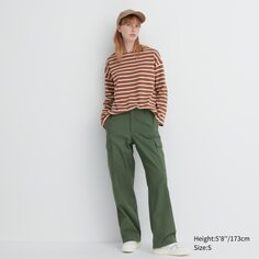 Широкие прямые брюки карго (длинные) Uniqlo, зеленый
