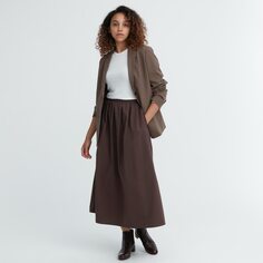 Объемная длинная юбка Uniqlo, темно-коричневый