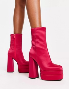 Полусапоги Asos Design Encore High-heeled Embellished Platform, ярко-розовый