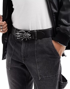 Ремень Asos Design Halloween Faux Leather With Gunmetal Skull Hand, черный
