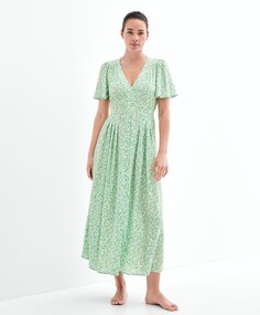 Длинное платье с цветочным принтом OYSHO, зеленый