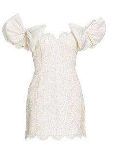 Мини-платье Kakena с открытыми плечами и бисером LoveShackFancy, слоновая кость
