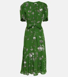 Платье миди из крепа с цветочным принтом ERDEM, зеленый