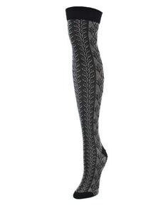 Женские носки выше колена с узором Leaf Vine MeMoi, черный