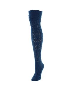 Женские теплые носки выше колена массивной вязки Diamond Pointelle MeMoi, синий