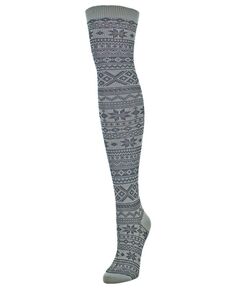 Женские носки выше колена в полоску со снежинками MeMoi, серый
