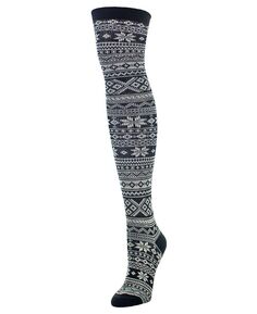 Женские носки выше колена в полоску со снежинками MeMoi, черный